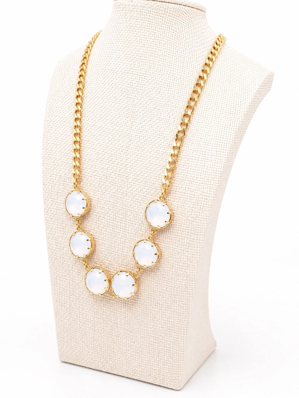 Zoetik Gold Tone White Faceted Stone Statement Necklace Chunky Chain Elegant NWT